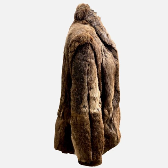 Vintage Wilsons Leather Real Rabbit Fur Coat Jacket Brown Women L Mobwife Glam - Picture 2 of 6